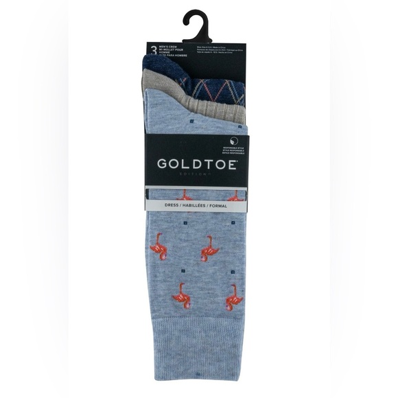 GoldToe Edition Mens Flamingos Crew Socks Assorted, 3 Pack - Picture 2 of 6